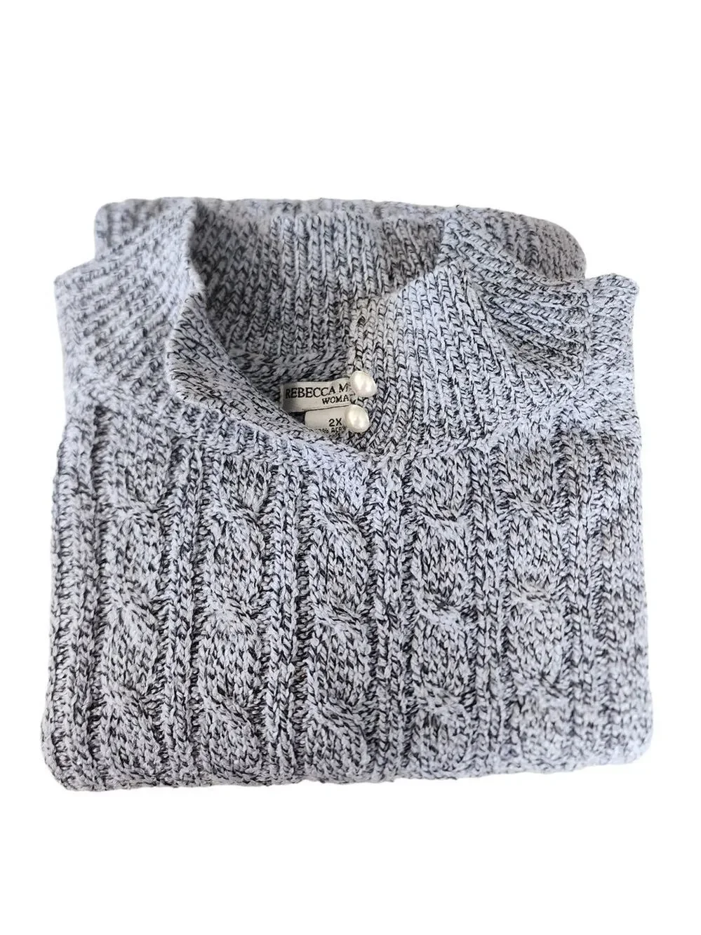 Rebecca Malone 2x plus size knit sweater mock neck braided design
